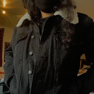 Black Denim Fur Jacket